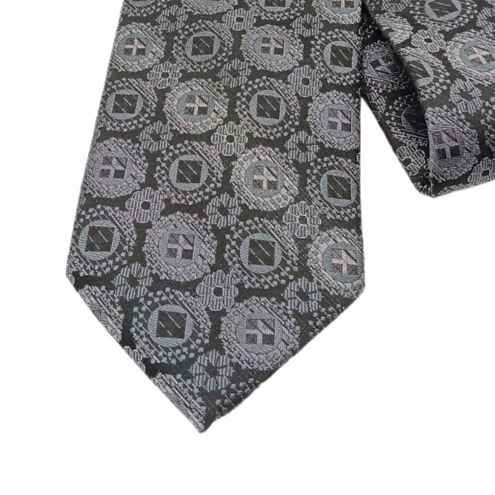 Emilio Ponti Silk Tie Mens 62” Gray Black Geometric Floral Designer Classic New